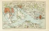 Portsmouth und Southampton historischer Stadtplan Karte Lithographie ca. 1899