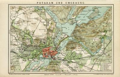 Potsdam Umgebung Stadtplan Lithographie 1899 Original der Zeit