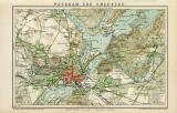 Potsdam und Umgebung historischer Stadtplan Karte Lithographie ca. 1899