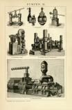 Pumpen I. - II. historische Bildtafel Holzstich ca. 1892