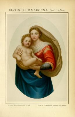 Sixtinische Madonna von Raffael historische Bildtafel Chromolithographie ca. 1892