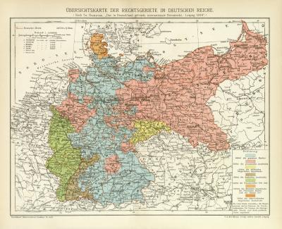 Rechtsgebiete Deutsches Reich Karte Lithographie 1894 Original der Zeit