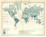 Regenkarte der Erde historische Landkarte Lithographie ca. 1892