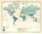 Regenkarte der Erde historische Landkarte Lithographie ca. 1892