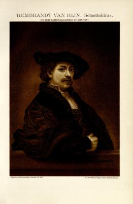 Rembrandt Selbstbildnis Chromolithographie 1892 Original der Zeit
