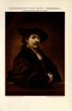 Rembrandt van Rijn Selbstbildnis in der Nationalgalerie zu London historische Bildtafel Chromolithographie ca. 1892