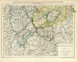 Rheinprovinz Westfalen Hessen Nassau und Grossherzogtum Hessen II. Südlicher Teil historische Landkarte Lithographie ca. 1899