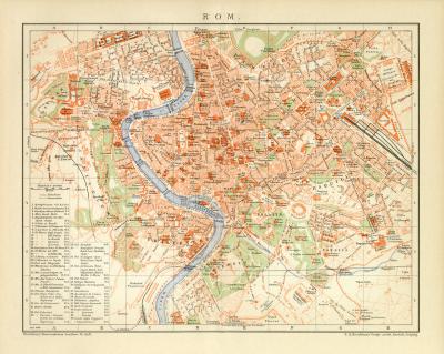 Rom Stadtplan Lithographie 1899 Original der Zeit
