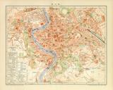 Rom Stadtplan Lithographie 1899 Original der Zeit
