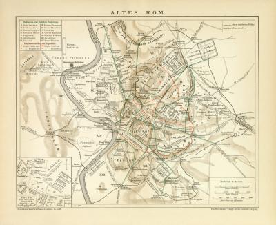 Altes Rom Karte Lithographie 1899 Original der Zeit