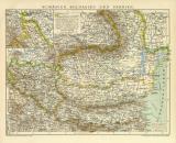 Rumänien Bulgarien und Serbien historische Landkarte Lithographie ca. 1899