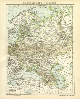 Europäisches Russland Karte Lithographie 1900 Original der Zeit