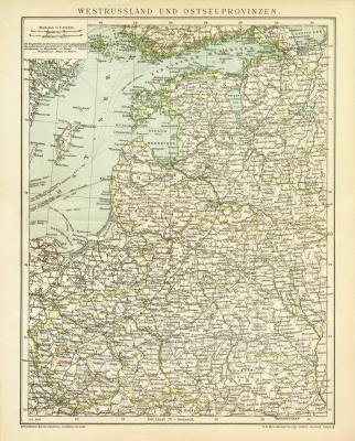 Westrussland Ostseeprovinzen Karte Lithographie 1900 Original der Zeit