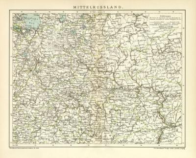 Mittelrussland Karte Lithographie 1900 Original der Zeit