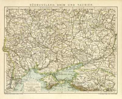 Südrussland Krim Taurien Karte Lithographie 1900 Original der Zeit