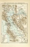 San Francisco &amp; Umgebung Stadtplan Lithographie 1900 Original der Zeit
