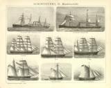 Schiffstypen II. Handelsschiffe Holzstich 1892 Original der Zeit
