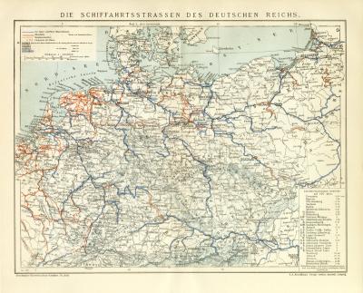 Schiffahrt Deutsches Reich Karte Lithographie 1900 Original der Zeit