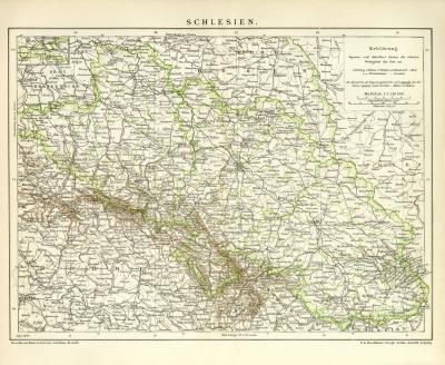 Schlesien Karte Lithographie 1899 Original der Zeit