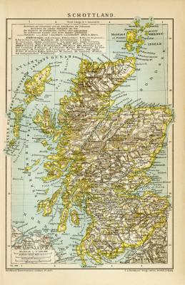 Schottland Karte Lithographie 1899 Original der Zeit