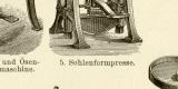 Schuhwarenfabrikation I. - II. historische Bildtafel Holzstich ca. 1892