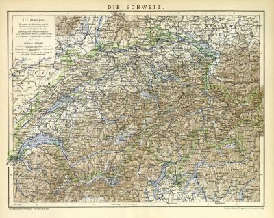 Schweiz Karte Lithographie 1900 Original der Zeit