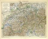 Die Schweiz historische Landkarte Lithographie ca. 1900