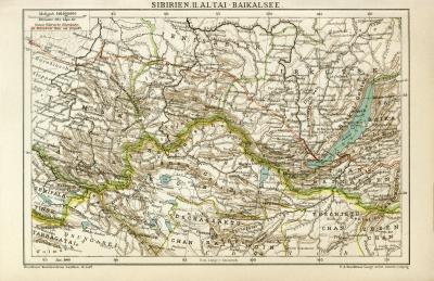 Sibirien II. Altai Baikalsee Karte Lithographie 1900 Original der Zeit