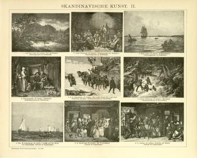 Skandinavische Kunst I. - III. Holzstich 1891 Original der Zeit