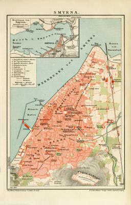 Smyrna Stadtplan Lithographie 1900 Original der Zeit
