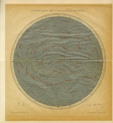 Sternkarte Nördlicher Himmel Chromolithographie 1892 Original der Zeit