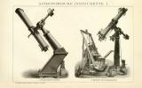 Astronomische Instrumente I. - II. historische Bildtafel Holzstich ca. 1892