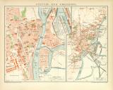 Stettin und Umgebung historischer Stadtplan Karte Lithographie ca. 1899