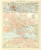 Stockholm historischer Stadtplan Karte Lithographie ca. 1899