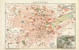 Stuttgart historischer Stadtplan Karte Lithographie ca. 1892