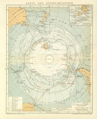 Karte der Südpolarländer historische Landkarte Lithographie ca. 1899