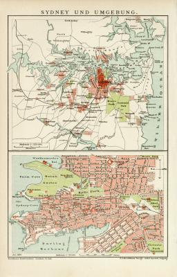 Sydney Stadtplan Lithographie 1899 Original der Zeit