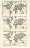 Temperaturverteilung Welt Karte Lithographie 1891 Original der Zeit