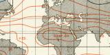 Temperaturverteilung Weltkarte historische Landkarte Lithographie ca. 1892