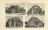 Theater I. - II. historische Bildtafel Holzstich ca. 1892