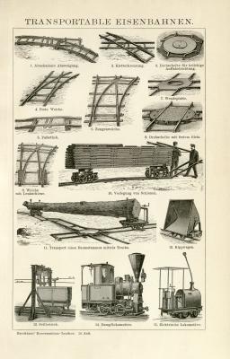 Transportable Eisenbahnen Holzstich 1891 Original der Zeit