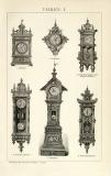 Uhren I. - II. historische Bildtafel Holzstich ca. 1892