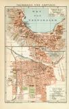 Valparaiso und Santiago historischer Stadtplan Karte Lithographie ca. 1899