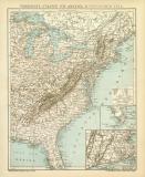 USA &Ouml;stlicher Teil Karte Lithographie 1899 Original der Zeit