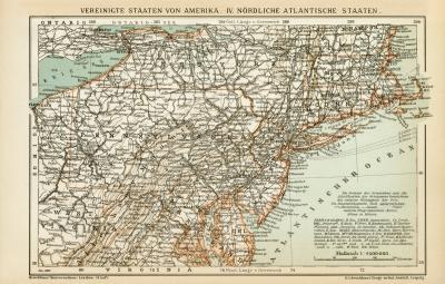 USA N&ouml;rdlicher Teil Karte Lithographie 1899 Original der Zeit