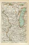 Vereinigte Staaten von Amerika V. Wisconsin und Illinois historische Landkarte Lithographie ca. 1899