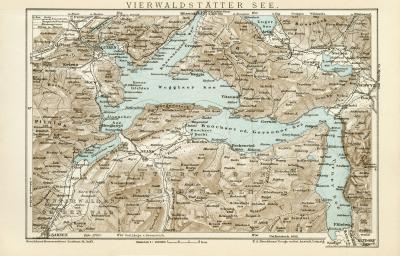 Vierwaldstätter See Stadtplan Lithographie 1900 Original der Zeit