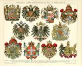 Wappen der wichtigsten Kulturstaaten historische Bildtafel Chromolithographie ca. 1892