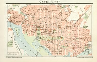 Washington Stadtplan Lithographie 1899 Original der Zeit
