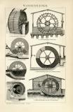 Wasserräder historische Bildtafel Holzstich ca. 1892